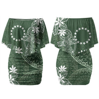 Sage Green Kuki Airani Tapakau Family Matching Off Shoulder Short Dress and Hawaiian Shirt Tribal Anchor Mix Tiare LT7 Mom's Dress Sage Green - Polynesian Pride