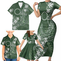 Sage Green Kuki Airani Tapakau Family Matching Short Sleeve Bodycon Dress and Hawaiian Shirt Tribal Anchor Mix Tiare LT7 - Polynesian Pride