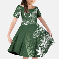 Sage Green Kuki Airani Tapakau Kid Short Sleeve Dress Tribal Anchor Mix Tiare LT7 KID Sage Green - Polynesian Pride