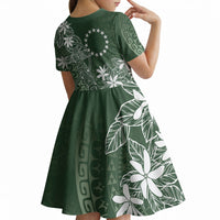 Sage Green Kuki Airani Tapakau Kid Short Sleeve Dress Tribal Anchor Mix Tiare LT7 - Polynesian Pride