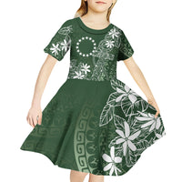 Sage Green Kuki Airani Tapakau Kid Short Sleeve Dress Tribal Anchor Mix Tiare