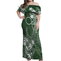 Sage Green Kuki Airani Tapakau Off Shoulder Maxi Dress Tribal Anchor Mix Tiare LT7 Women Sage Green - Polynesian Pride
