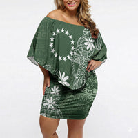 Sage Green Kuki Airani Tapakau Off Shoulder Short Dress Tribal Anchor Mix Tiare LT7 Women Sage Green - Polynesian Pride
