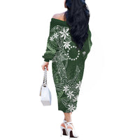 Sage Green Kuki Airani Tapakau Off The Shoulder Long Sleeve Dress Tribal Anchor Mix Tiare LT7 - Polynesian Pride