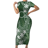 Sage Green Kuki Airani Tapakau Short Sleeve Bodycon Dress Tribal Anchor Mix Tiare LT7 Long Dress Sage Green - Polynesian Pride