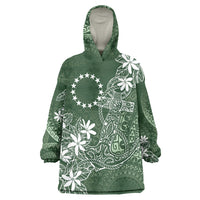 Sage Green Kuki Airani Tapakau Wearable Blanket Hoodie Tribal Anchor Mix Tiare
