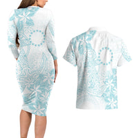 Turquoise Kuki Airani Tapakau Couples Matching Long Sleeve Bodycon Dress and Hawaiian Shirt Tribal Anchor Mix Tiare LT7 - Polynesian Pride