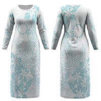 Turquoise Kuki Airani Tapakau Couples Matching Long Sleeve Bodycon Dress and Long Sleeve Button Shirt Tribal Anchor Mix Tiare LT7 - Polynesian Pride