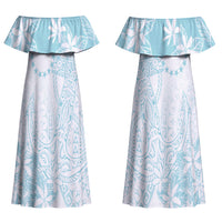 Turquoise Kuki Airani Tapakau Couples Matching Off Shoulder Maxi Dress and Hawaiian Shirt Tribal Anchor Mix Tiare LT7 - Polynesian Pride