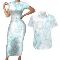 Turquoise Kuki Airani Tapakau Couples Matching Short Sleeve Bodycon Dress and Hawaiian Shirt Tribal Anchor Mix Tiare LT7 Turquoise - Polynesian Pride