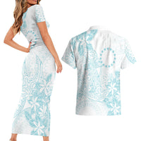 Turquoise Kuki Airani Tapakau Couples Matching Short Sleeve Bodycon Dress and Hawaiian Shirt Tribal Anchor Mix Tiare LT7 - Polynesian Pride