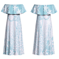 Turquoise Kuki Airani Tapakau Family Matching Off Shoulder Maxi Dress and Hawaiian Shirt Tribal Anchor Mix Tiare LT7 Mom's Dress Turquoise - Polynesian Pride