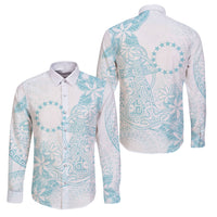 Turquoise Kuki Airani Tapakau Family Matching Off Shoulder Maxi Dress and Hawaiian Shirt Tribal Anchor Mix Tiare LT7 Dad's Shirt - Long Sleeve Turquoise - Polynesian Pride
