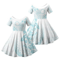 Turquoise Kuki Airani Tapakau Family Matching Off Shoulder Maxi Dress and Hawaiian Shirt Tribal Anchor Mix Tiare LT7 Daughter's Dress Turquoise - Polynesian Pride