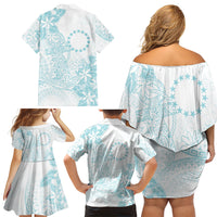 Turquoise Kuki Airani Tapakau Family Matching Off Shoulder Short Dress and Hawaiian Shirt Tribal Anchor Mix Tiare LT7 Mom's Dress Turquoise - Polynesian Pride
