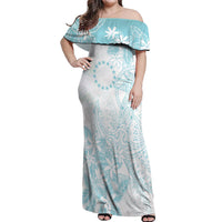 Turquoise Kuki Airani Tapakau Off Shoulder Maxi Dress Tribal Anchor Mix Tiare LT7 Women Turquoise - Polynesian Pride
