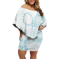 Turquoise Kuki Airani Tapakau Off Shoulder Short Dress Tribal Anchor Mix Tiare LT7 Women Turquoise - Polynesian Pride
