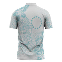 Turquoise Kuki Airani Tapakau Zipper Polo Shirt Tribal Anchor Mix Tiare LT7 - Polynesian Pride