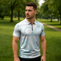Turquoise Kuki Airani Tapakau Zipper Polo Shirt Tribal Anchor Mix Tiare LT7 - Polynesian Pride