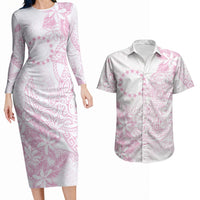 Candy Pink Kuki Airani Tapakau Couples Matching Long Sleeve Bodycon Dress and Hawaiian Shirt Tribal Anchor Mix Tiare LT7 Candy Pink - Polynesian Pride
