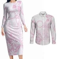 Candy Pink Kuki Airani Tapakau Couples Matching Long Sleeve Bodycon Dress and Long Sleeve Button Shirt Tribal Anchor Mix Tiare LT7 Candy Pink - Polynesian Pride