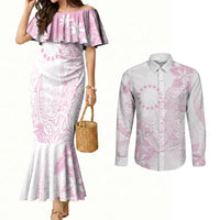 Candy Pink Kuki Airani Tapakau Couples Matching Mermaid Dress and Long Sleeve Button Shirt Tribal Anchor Mix Tiare LT7 Candy Pink - Polynesian Pride