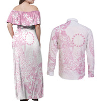 Candy Pink Kuki Airani Tapakau Couples Matching Off Shoulder Maxi Dress and Long Sleeve Button Shirt Tribal Anchor Mix Tiare LT7 - Polynesian Pride