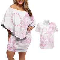 Candy Pink Kuki Airani Tapakau Couples Matching Off Shoulder Short Dress and Hawaiian Shirt Tribal Anchor Mix Tiare LT7 Candy Pink - Polynesian Pride