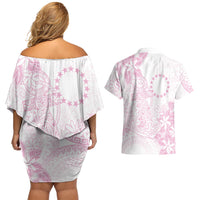 Candy Pink Kuki Airani Tapakau Couples Matching Off Shoulder Short Dress and Hawaiian Shirt Tribal Anchor Mix Tiare LT7 - Polynesian Pride