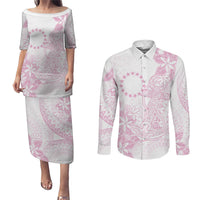 Candy Pink Kuki Airani Tapakau Couples Matching Puletasi and Long Sleeve Button Shirt Tribal Anchor Mix Tiare LT7 Candy Pink - Polynesian Pride