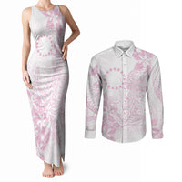 Candy Pink Kuki Airani Tapakau Couples Matching Tank Maxi Dress and Long Sleeve Button Shirt Tribal Anchor Mix Tiare LT7 Candy Pink - Polynesian Pride