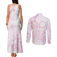 Candy Pink Kuki Airani Tapakau Couples Matching Tank Maxi Dress and Long Sleeve Button Shirt Tribal Anchor Mix Tiare LT7 - Polynesian Pride