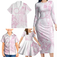 Candy Pink Kuki Airani Tapakau Family Matching Long Sleeve Bodycon Dress and Hawaiian Shirt Tribal Anchor Mix Tiare LT7 - Polynesian Pride
