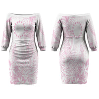 Candy Pink Kuki Airani Tapakau Family Matching Off The Shoulder Long Sleeve Dress and Hawaiian Shirt Tribal Anchor Mix Tiare LT7 Mom's Dress Candy Pink - Polynesian Pride