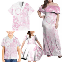 Candy Pink Kuki Airani Tapakau Family Matching Off Shoulder Maxi Dress and Hawaiian Shirt Tribal Anchor Mix Tiare LT7 - Polynesian Pride