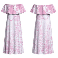 Candy Pink Kuki Airani Tapakau Family Matching Off Shoulder Maxi Dress and Hawaiian Shirt Tribal Anchor Mix Tiare LT7 Mom's Dress Candy Pink - Polynesian Pride