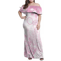 Candy Pink Kuki Airani Tapakau Family Matching Off Shoulder Maxi Dress and Hawaiian Shirt Tribal Anchor Mix Tiare LT7 Mom's Dress Candy Pink - Polynesian Pride