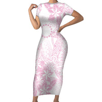 Candy Pink Kuki Airani Tapakau Family Matching Short Sleeve Bodycon Dress and Hawaiian Shirt Tribal Anchor Mix Tiare LT7 Mom's Dress Candy Pink - Polynesian Pride