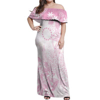 Candy Pink Kuki Airani Tapakau Off Shoulder Maxi Dress Tribal Anchor Mix Tiare LT7 Women Candy Pink - Polynesian Pride
