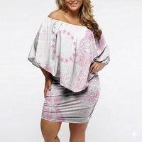 Candy Pink Kuki Airani Tapakau Off Shoulder Short Dress Tribal Anchor Mix Tiare LT7 Women Candy Pink - Polynesian Pride