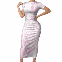 Candy Pink Kuki Airani Tapakau Short Sleeve Bodycon Dress Tribal Anchor Mix Tiare LT7 Long Dress Candy Pink - Polynesian Pride
