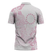 Candy Pink Kuki Airani Tapakau Zipper Polo Shirt Tribal Anchor Mix Tiare LT7 - Polynesian Pride