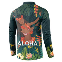 Hawaii Hula Girl Vintage Button Sweatshirt Tropical Forest