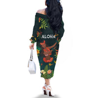 Hawaii Hula Girl Vintage Family Matching Off The Shoulder Long Sleeve Dress and Hawaiian Shirt Tropical Forest