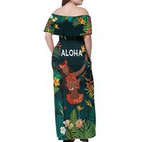 Hawaii Hula Girl Vintage Off Shoulder Maxi Dress Tropical Forest