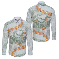 Hawaii Kaho'olawe Island Flowers Lei Family Matching Mermaid Dress and Hawaiian Shirt Silver Hinahina Kū Kahakai LT7 Dad's Shirt - Long Sleeve Silver - Polynesian Pride