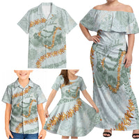 Hawaii Kaho'olawe Island Flowers Lei Family Matching Off Shoulder Maxi Dress and Hawaiian Shirt Silver Hinahina Kū Kahakai LT7 - Polynesian Pride