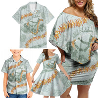 Hawaii Kaho'olawe Island Flowers Lei Family Matching Off Shoulder Short Dress and Hawaiian Shirt Silver Hinahina Kū Kahakai LT7 - Polynesian Pride