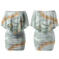 Hawaii Kaho'olawe Island Flowers Lei Family Matching Off Shoulder Short Dress and Hawaiian Shirt Silver Hinahina Kū Kahakai LT7 Mom's Dress Silver - Polynesian Pride
