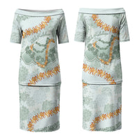 Hawaii Kaho'olawe Island Flowers Lei Family Matching Puletasi and Hawaiian Shirt Silver Hinahina Kū Kahakai LT7 Mom's Dress Silver - Polynesian Pride